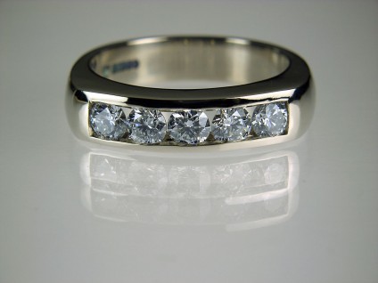 Diamond Ring in Palladium - Diamond 5 stone ring in palladium set with 0.82ct F colour SI1 clarity diamonds. Band 4.5mm wide.
