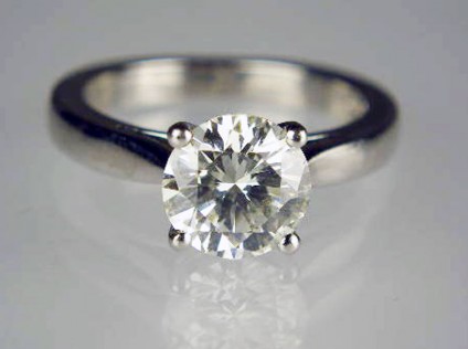 1.55ct diamond solitaire ring in platinum - 1.55ct round brilliant cut diamond solitaire.  The diamond is 7.57mm in diameter and is estimated to be of J colour VVS clarity (it does not have any independent grading report).  It is mounted in a platinum ring size J1/2.
