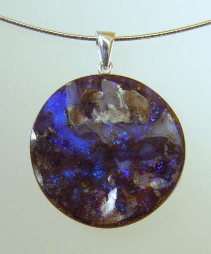 Boulder opal pendant - 39.33ct Queensland boulder opal pendant set in silver 25 x 25mm