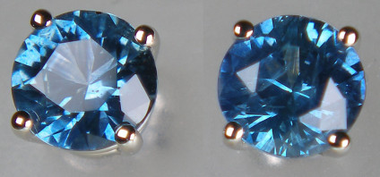Montana sapphire earstuds in 14ct yellow gold - 1.2ct pair of round cut Montana sapphires, a pretty natural greenish blue colour, set in 14ct yellow gold earstuds. Sapphires are 4.9mm in diameter.