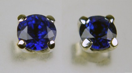 4mm round blue sapphire earstuds in 9ct white gold - 0.60ct round cut sapphire pair, each stone 4mm round, claw set in 9ct white gold earstuds
