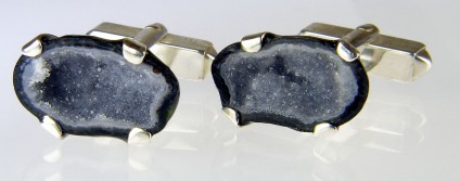 Agate geode cufflinks in silver - Pair of miniature agate geodes from Mexico set in silver as cufflinks