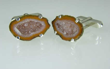 Agate Geode Cufflinks in Silver - Agate geode cufflinks in silver. 22 x 13mm.
