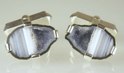 Agate Geode Cufflinks in Silver - Miniature agate geodes from Mexico mounted in silver