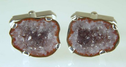 Agate Geode Cufflinks in Silver - Miniature agate geodes from Mexico mounted in silver
