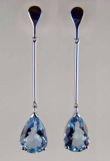 Aquamarine drop earrings - 2.65ct aquamarine pear cut pair set in 18ct white gold