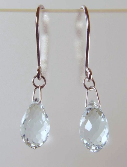 Aquamarine briolette drop earrings in 18ct white gold - 3.81ct aquamarine briolette earring drops on 18ct white gold wires