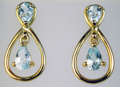 Blue topaz pear cut earrings - Dainty pair of blue topaz pear cuts set in 9ct yellow gold earrings