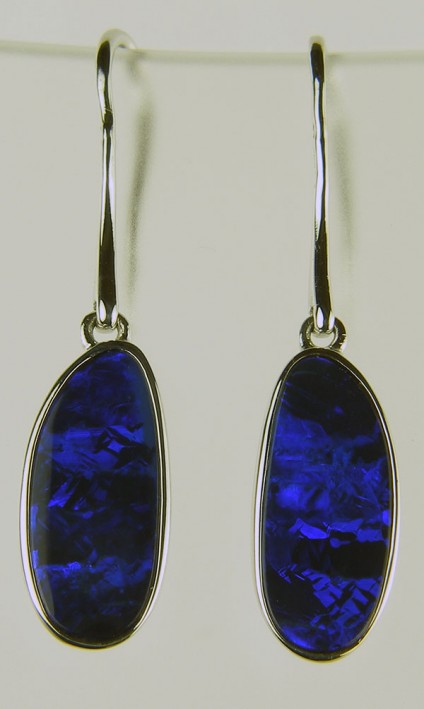Boulder opal earrings - Boulder opal doublets set in silver as drop earrings