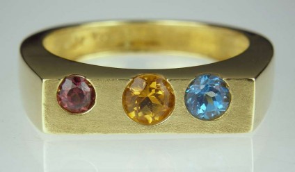 Gemset 'Bubble' ring - small - 18ct yellow gold ring bexel set with tourmaline, citrine & blue topaz.