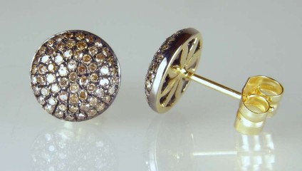 Brown diamond cluster stud earrings - 