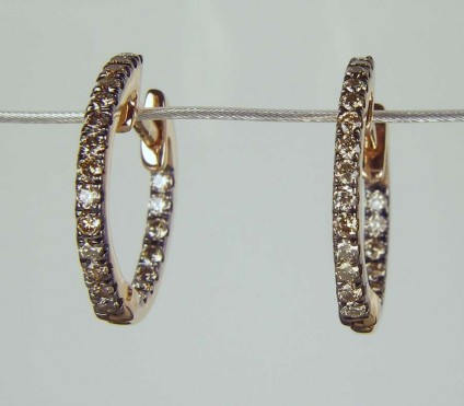 Brown diamond hoop earrings in 18ct rose gold - 0.31ct round brilliant cut brown diamonds set earring hoops made in 18ct rose gold
