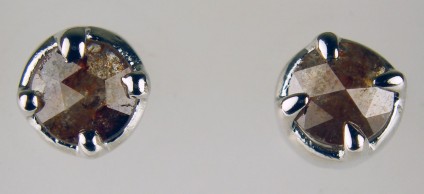 Brown diamond stud earrings - 5.5mm round rose cut brown diamonds set in simple silver stud earrings