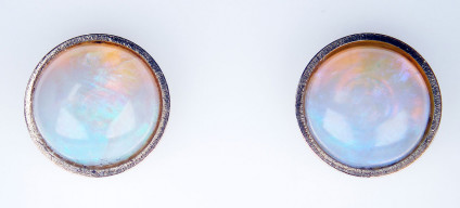 Crystal opal earstuds in 14ct yellow gold - 7mm round crystal opal earstuds in 14ct yellow gold