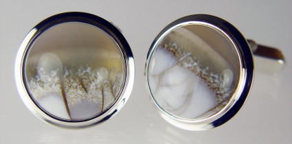 Chalcedony cufflinks in silver - Round cabochon African chalcedony pair in silver cufflinks