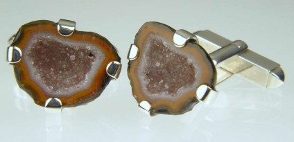 Agate Geode Cufflinks - Miniature agate geodes from Mexico set in silver