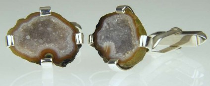 Agate Geode Cufflinks - Miniature agate geodes from Mexico mounted in silver