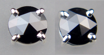 0.50ct black diamond rose cut earstuds in 18ct white gold - Dainty rose cut rose black diamonds in 18ct white gold, diamond pair weighs 0.50ct and the earstuds are 4.2mm in diameter. 