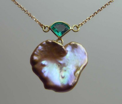 Emerald & pearl pendant - 