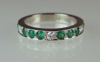 Emerald & diamond eternity ring - 2.5mm emeralds and diamonds set in platinum half eternity ring