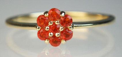 Fire opal cluster ring - Vibrant orange fire opal rounds set in a dainty flower cluster ring in 9ct yellow gold