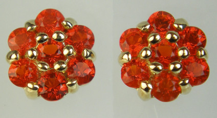 Fire opal cluster eartsuds - Dainty but vibrant orange fire opal set in 9ct yellow gold as cluster eartsuds
