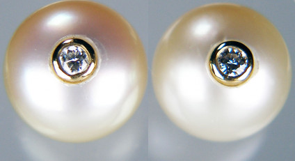 Golden south sea pearl & diamond stud earrings in 18ct yellow gold - Beautiful quality large golden South Sea pearls set with 2mm rubover set diamonds on 18ct yellow gold posts with extra large butterflies for a snug and secure fit. These gorgeous earstuds are included in our 20 year anniversary sale and now cost £385