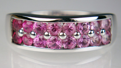 Pink sapphire shaded ring in 9ct white gold - Shades of pink sapphire in this colour graded ring set with round brilliant cut pink sapphires and mounted in 9ct white gold