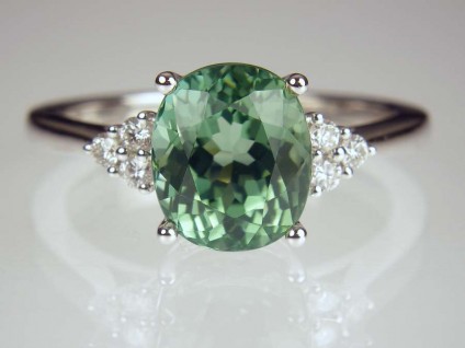 Sea green tourmaline & diamond ring - 3.27ct sea green tourmaline set with 0.12ct G/VS1 diamonds in 18ct white gold