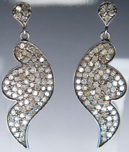 Grey diamond eardrops in silver - 2.17ct of lightly translucent greyish/brownish natural diamonds set in blackened silver eardrops. Earrings are 37 x 14mm, These items are included in our 20 year anniversary sale and now cost £74.50