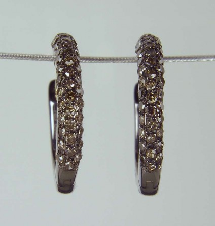 Grey diamond hoop earrings - 0.40ct grey diamonds set in silver as hoop earrings with 18ct yellow gold posts