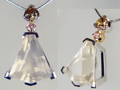 Kildrummy quartz, brown diamond and pink sapphire pendant in 18ct rose and white gold - 