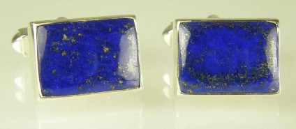 Lapis lazuli cufflinks in silver - 19.6ct Afghan lapis lazuli rectangular cabochons set as cufflinks in silver