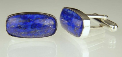 Lapis cufflinks in silver - Afghan lapis lazuli bezel set silver cufflinks