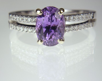 Lilac sapphire & diamond ring - Lilac Sapphire Ring 2.8ct lilac sapphire set with 0.24ct diamonds in 18ct white gold.