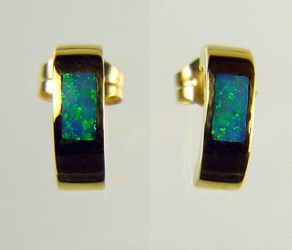 Inlaid opal earrings - Inlaid Australian opal set in 14ct yellow gold