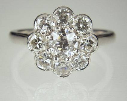 Diamond Cluster Ring - Remodelled ring using customer's diamonds from old jewellery, in platinum.