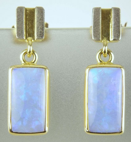 Opal earrings - Recatngular opal earrings in 18ct white & yellow gold