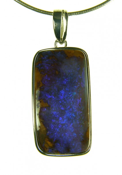 Boulder opal pendant - Boulder opal rectangular pendant in silver. 2.2x1.5cm opal pendant