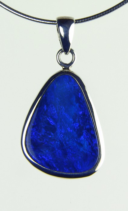 Boulder Opal Pendant - Opal doublet pendant in silver on silver chain. 2x1.5cm opal pendant