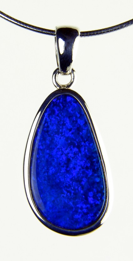 Boulder Opal Pendant - Doublet opal pendant in silver on silver chain. 2.2x1.2cm opal pendant