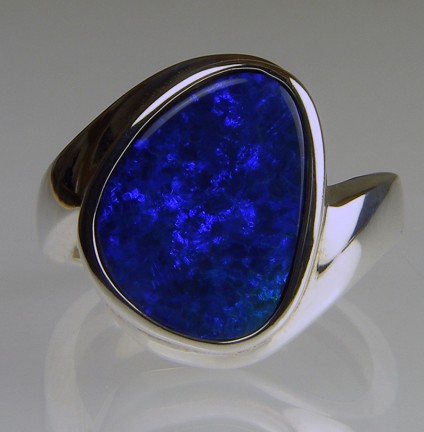 Boulder opal doublet ring in silver - Boulder opal doublet ring in silver
