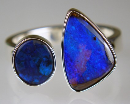 Boulder & black opal ring in silver - 0.62ct black solid opal oval cabochon set with 1.72ct boulder opal and mounted in a handmade silver ring