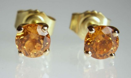 Mandarin garnet earrings in rose gold - 5.5mm round spessartine (mandarin orange) garnets in 18ct rose gold