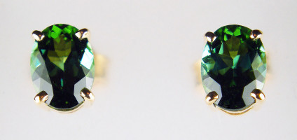 Oval sea green tourmaline earstuds in 18ct rose gold - 1.67ct pair of oval sea green tourmalines set in 18ct rose gold earstuds