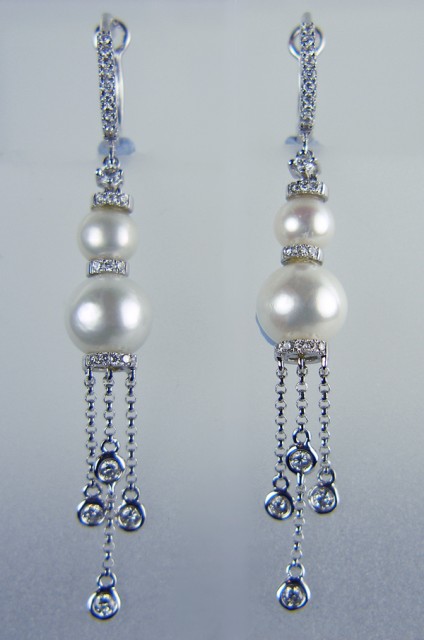 Pearl and Diamond Earrings - 