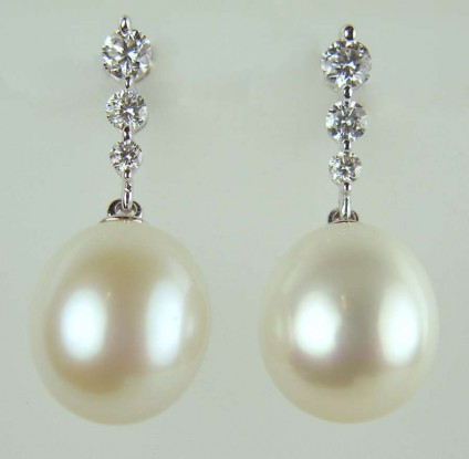 Pearl & diamond earrings - 0.43ct diamond rounds set with south sea pearls in 18ct white gold