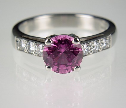 Pink sapphire & diamond ring - Pink sapphire (natural and untreated) set with diamonds in platinum ring.
