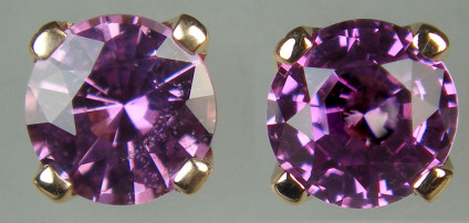 Purple sapphire earstuds in 18ct rose gold  - Beautiful 6mm round natural purple sapphires weighing 1.84ct claw set in 18ct rose gold earstuds with loss-proof 'alpha' fittings
