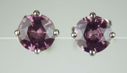 Purple Spinel Earstuds - 3.51ct pair of round cut purple spinels from Tanzania, set in simple 4 claw platinum earstuds